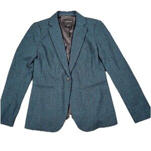 Banana Republic Blazer Women Blue Wool Blend Twill Suit Jacket Size 8